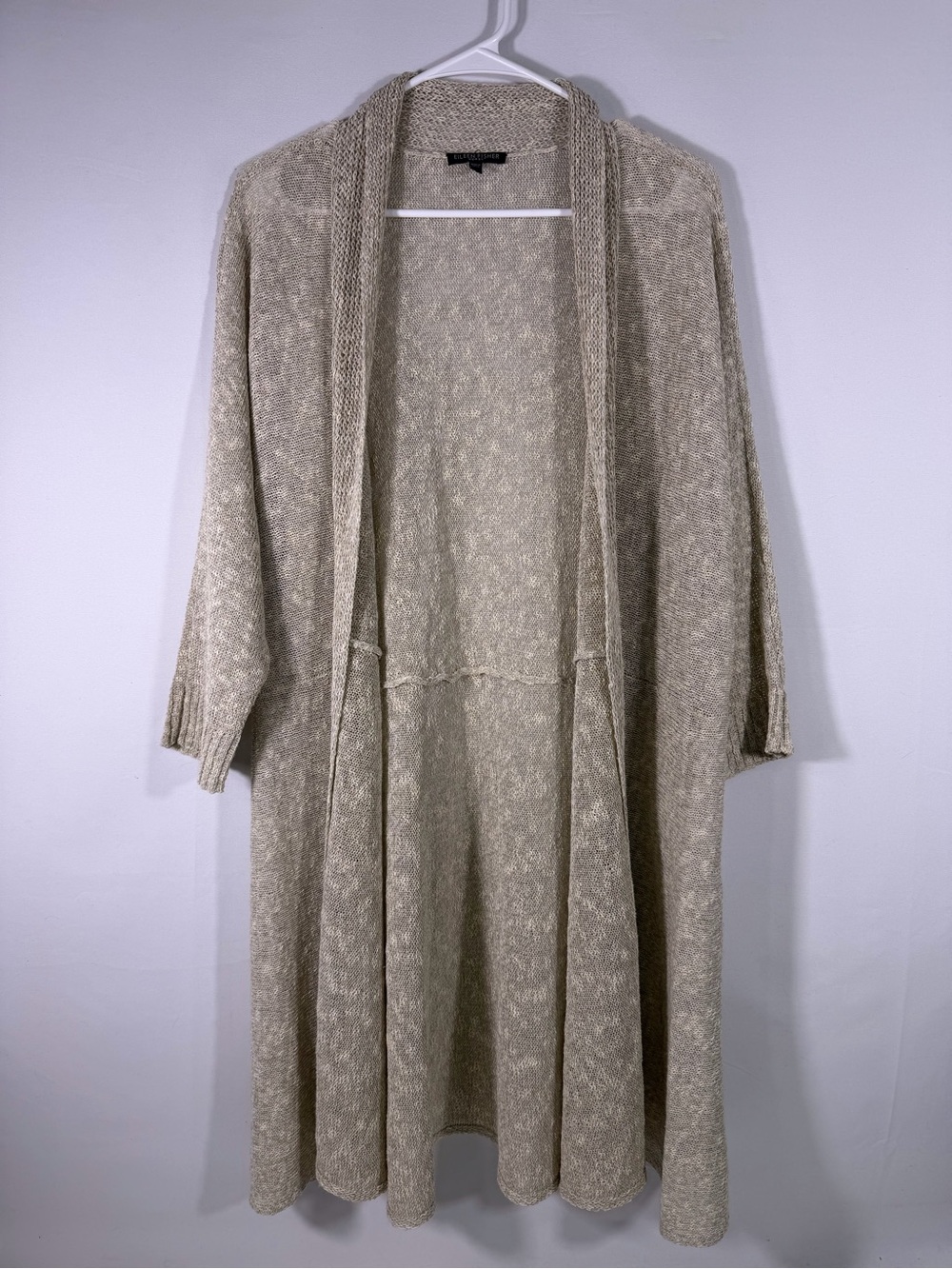 Eileen Fisher Woman Linen Blend Long Open Front Duster Cardigan 1X
